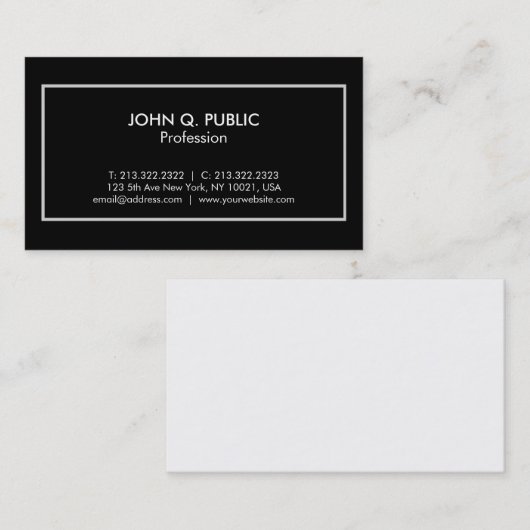 スタイリッシュプロフェッショナルエレガント白黒モダン 名刺 (正面/裏面)