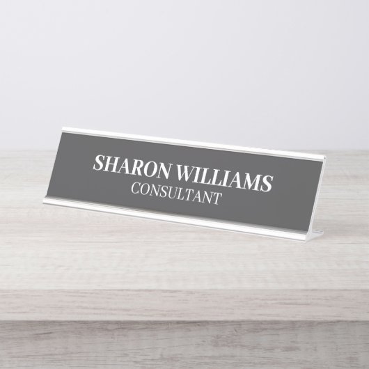 スタイリッシュプロフェッショナルグレーホワイトミニマリストデスク デスクネームプレート (正面)