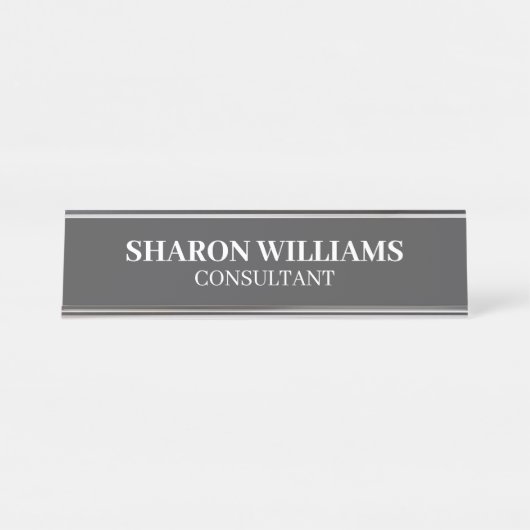 スタイリッシュプロフェッショナルグレーホワイトミニマリストデスク デスクネームプレート (正面)