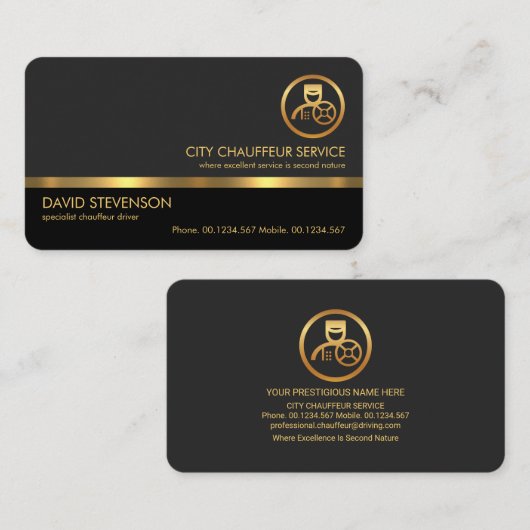 スタイリッシュプロフェッショナルグレーレイヤー金ゴールドラインドライバ 名刺 (正面/裏面)