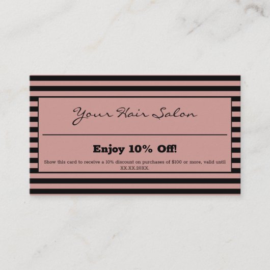 スタイリッシュプロフェッショナルストライプのヘアスタイリスト 割引カード (正面)