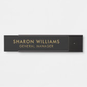 スタイリッシュプロフェッショナルブラックおよび金ゴールド従業員名 サインプレート (正面)