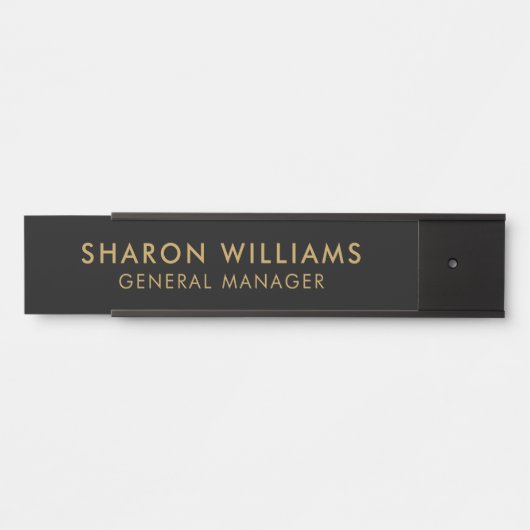 スタイリッシュプロフェッショナルブラックおよび金ゴールド従業員名 サインプレート (正面)