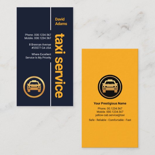 スタイリッシュプロフェッショナルブルーイエロータクシー 名刺 (正面/裏面)