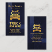 スタイリッシュプロフェッショナルブルーチェック金ゴールド 名刺 (正面/裏面)