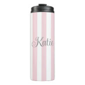 スタイリッシュベビーピンクと白のストライプカスタム タンブラー (正面)