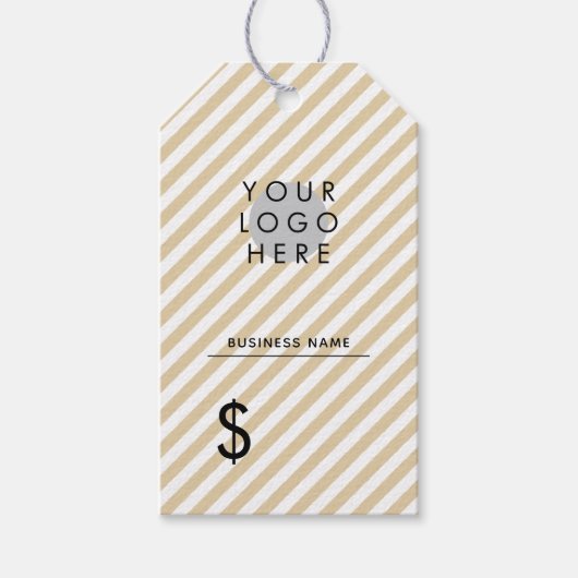 スタイリッシュベージュホワイトあなたのロゴホール価格ラベル ギフトタグ (正面)