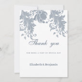 スタイリッシュホワイトメイブブルーフローラレースありがとう 招待状 (正面)