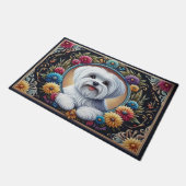 スタイリッシュマルチーズドッグフローラカラフル縁ど ドアマット (アングル)