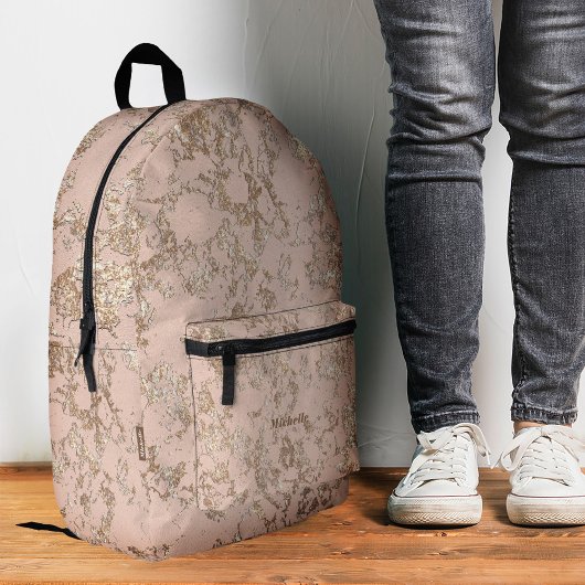 スタイリッシュマーブルピンク金ゴールドピーチラグジュアリーガール プリントバックパック