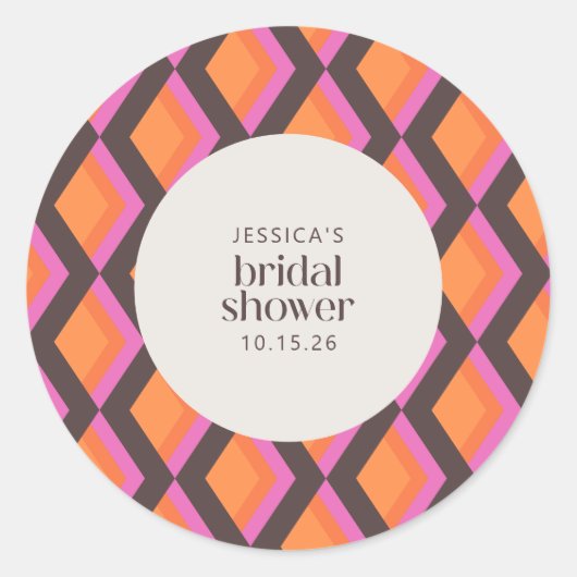 スタイリッシュミッドセンチュリーモダンピンクブラウンブライダルシャワー ラウンドシール (正面)