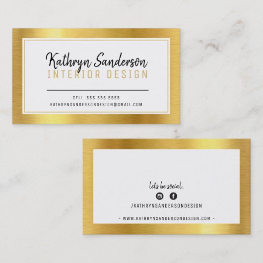 スタイリッシュミニマルシンプル縁ど黒金ゴールド箔 名刺 (正面/裏面)