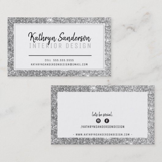 スタイリッシュミニマルシンプル縁ど黒銀グリッター 名刺 (正面/裏面)