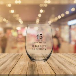 スタイリッシュミニマル周年黒日付名 ステムなしワイングラス