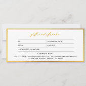 スタイリッシュミニマル金ゴールドおよびホワイトギフト証明書 (正面)