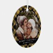 スタイリッシュミニマル金ゴールド格子模様のクリスマスカップル写真 メタルオーナメント (正面右)