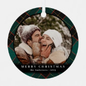 スタイリッシュミニマルGreen Plaid Christmas Coule Photo メタルオーナメント (正面)