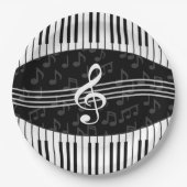 スタイリッシュミュージカルノートクレフ、 音符記号及びピアノ鍵 ペーパープレート (正面)