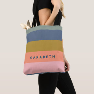 スタイリッシュモダンかわいらしストライプ Earth Tones Nameの トートバッグ