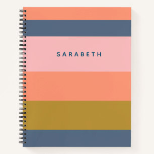 スタイリッシュモダンかわいらしストライプ Earth Tones Nameの ノートブック