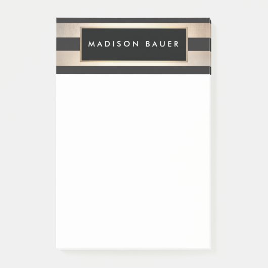 スタイリッシュモダンエレガントストライプの黒と金ゴールド ポストイット (正面)