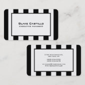 スタイリッシュモダンエレガント白黒ストライプの 名刺 (正面/裏面)