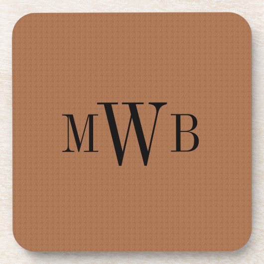 スタイリッシュモダンカスタムイニシャルモノグラムのブラウン コースター (正面)