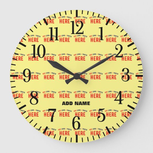 スタイリッシュモダンカスタムパステルイエロー検証済みブランド ラージ壁時計 (正面)