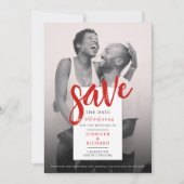 スタイリッシュモダンシンプル赤と白写真結婚の セーブザデート (正面)
