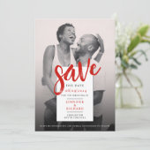 スタイリッシュモダンシンプル赤と白写真結婚の セーブザデート (スタンド正面)