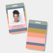 スタイリッシュモダンストライプかわいらし名自然写真 バッジ (表裏)