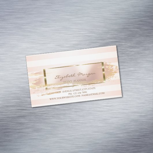 スタイリッシュモダンストライプの,ブラシストローク,金ゴールドフレーム マグネット名刺 (インサイチュ)