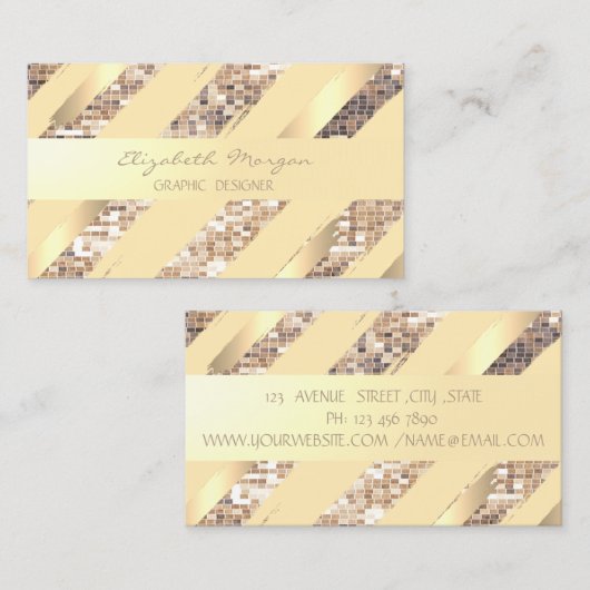 スタイリッシュモダンストライプ,フェイク金ゴールド，シーケンス 名刺 (正面/裏面)