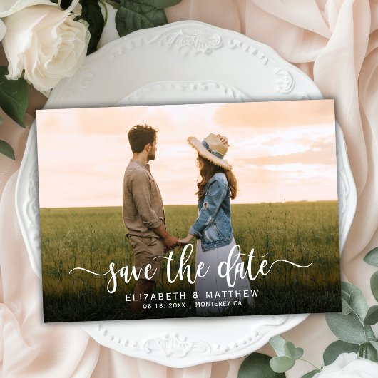 スタイリッシュモダンタイポグラフィスクリプト結婚One Photo's セーブザデート