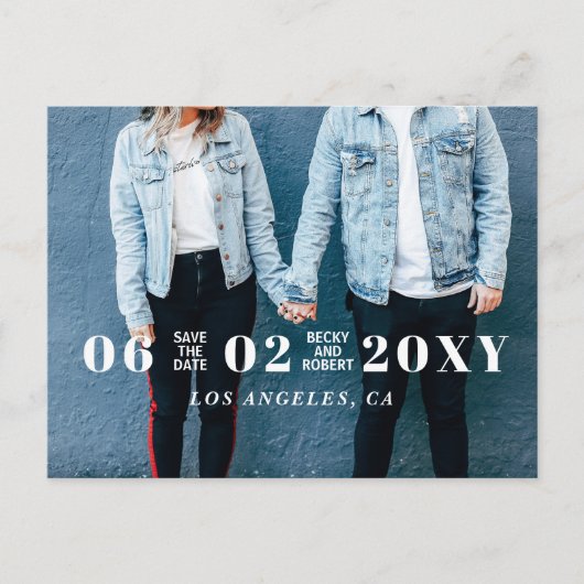 スタイリッシュモダンタイポグラフィ写真の保存日付 案内ポストカード (正面)