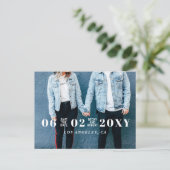 スタイリッシュモダンタイポグラフィ写真の保存日付 案内ポストカード (スタンド正面)