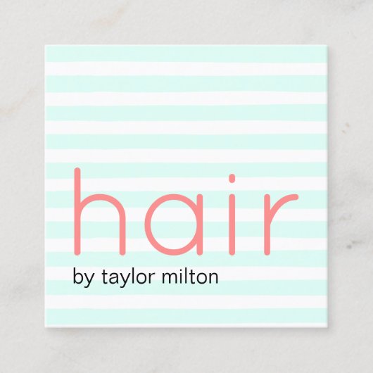 スタイリッシュモダンターコイズホワストライプイト スクエア名刺 (正面)