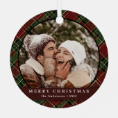 スタイリッシュモダンタータンチェックのPlaidクリスマスカップルの写真 メタルオーナメント (裏面)
