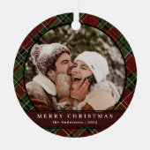 スタイリッシュモダンタータンチェックのPlaidクリスマスカップルの写真 メタルオーナメント (正面)