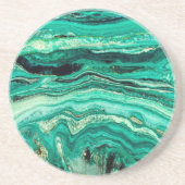 スタイリッシュモダンティール(緑がかった色)ターコイズ金ゴールドフェイクブラック コースター (正面)