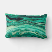 スタイリッシュモダンティール（緑がかった色）ターコイズ金ゴールドフェイクブラック ランバークッション (裏面)