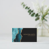 スタイリッシュモダンティール(緑がかった色)ブラック金ゴールドグリッター 名刺 (スタンド正面)