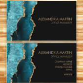 スタイリッシュモダンティール(緑がかった色)ブラック金ゴールドグリッター 名刺