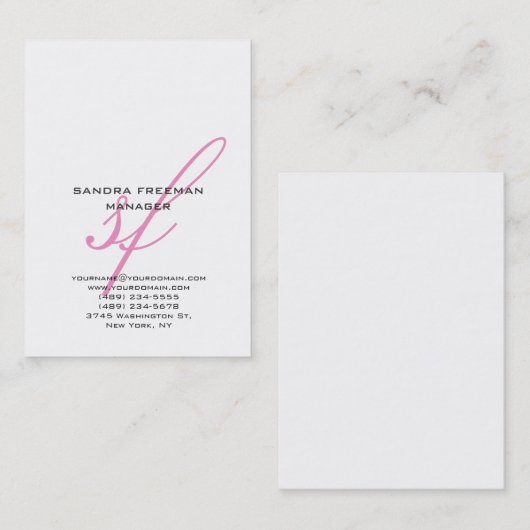 スタイリッシュモダンピンクの白い手書き文字 名刺 (正面/裏面)