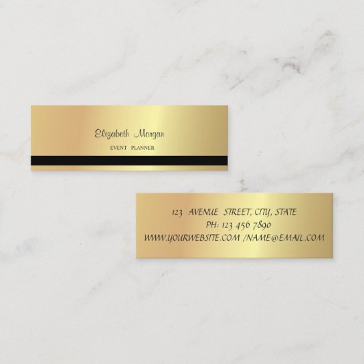 スタイリッシュモダンプロフェッショナルエレガント金ゴールドストライプの スキニー名刺 (正面/裏面)