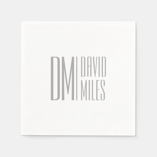 スタイリッシュモダンミニマルとグレーのイニシャルと名前のロゴ スタンダードカクテルナプキン (正面)