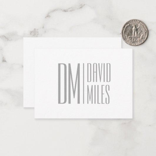 スタイリッシュモダンミニマルとグレーのイニシャルと名前のロゴ ノートカード (正面/裏面インサイチュ)