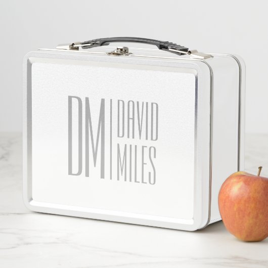 スタイリッシュモダンミニマルとグレーのイニシャルと名前のロゴ メタルランチボックス (インサイチュ)