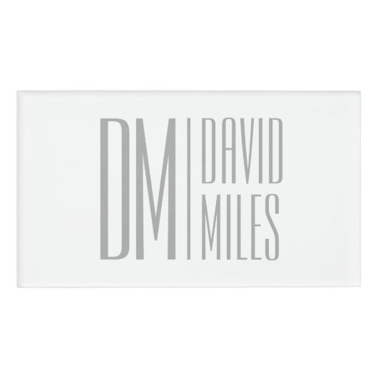 スタイリッシュモダンミニマルとグレーのイニシャルと名前のロゴ 名札 (正面)