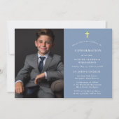 スタイリッシュモダンミニマル写真の青 招待状 (正面)